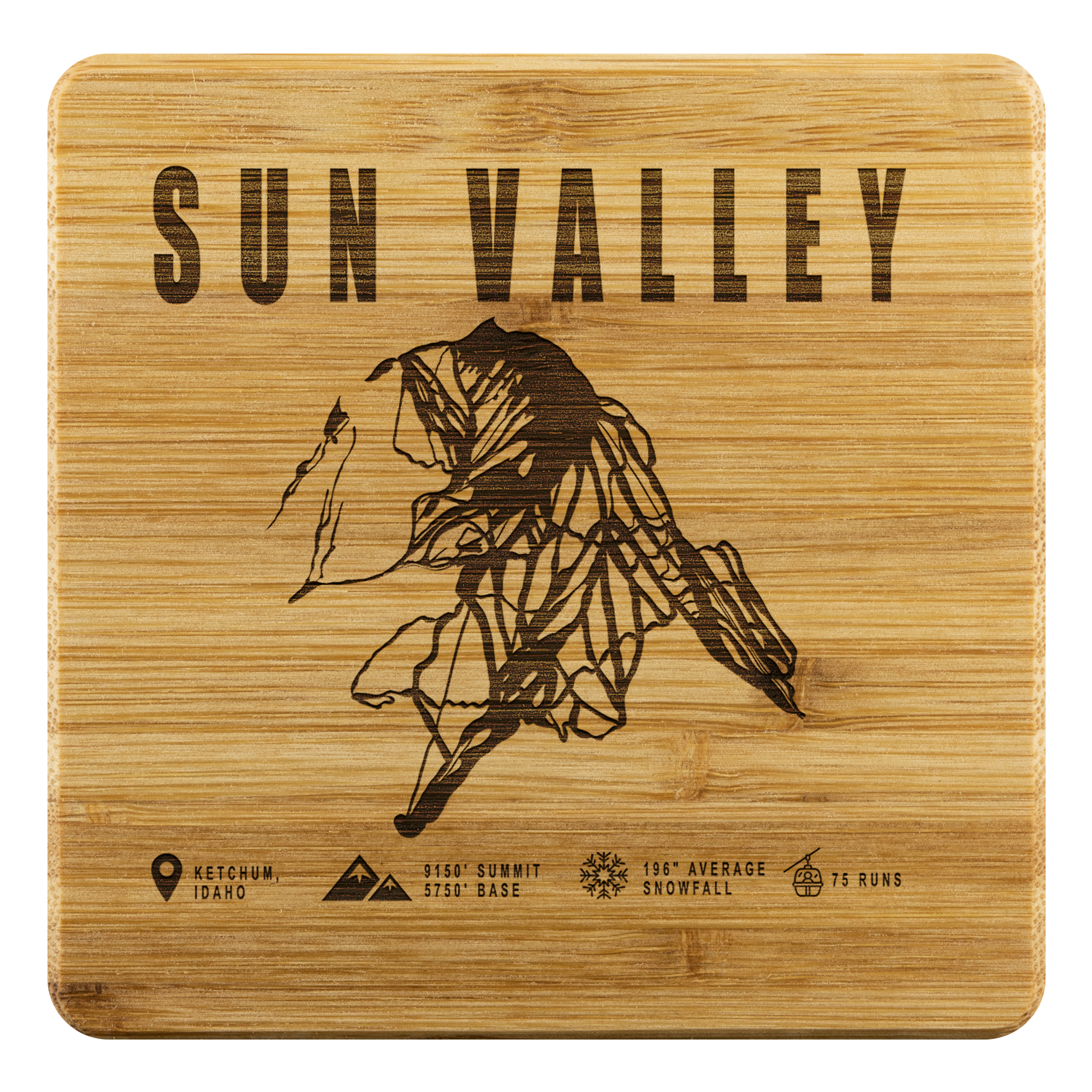 Sun Valley Idaho Ski Trail Map Bamboo Coaster - Powderaddicts